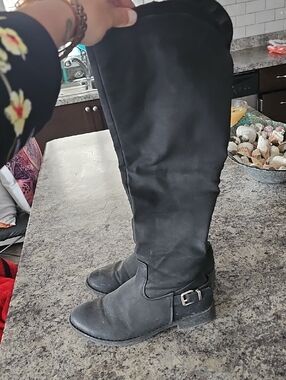 Steve Madden Black Over-the-Knee Buckle Riding Boots